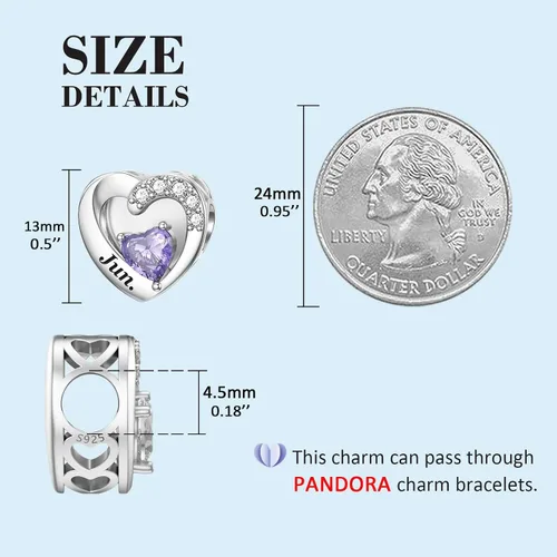 Miniatura 35 de SEVENWELL Dijes de piedra natal con flor grabada para el mes de nacimiento, pulsera de plata de ley 925, feliz cumpleaños para mujer