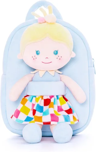Miniatura 2 de Onetoo Mochila para niños pequeños con muñecas suaves en vestido a cuadros de 9.5 pulgadas