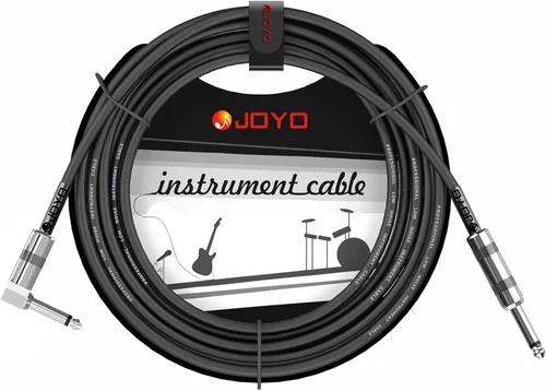 JOYO Cable para Bajo de Guitarra 15 Pies, Cable de Instrumento de Audio Profesional 1/4 Pulgada, Cable de Amplificador de Ángulo Recto (Negro, CM-12)