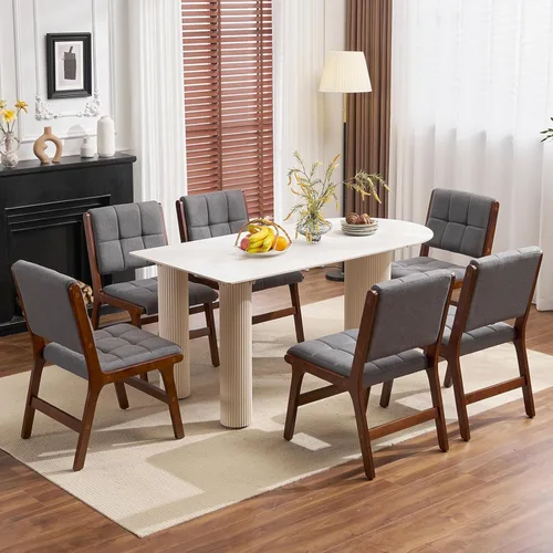 Miniatura 24 de Furniliving Juego de 4 sillas de comedor de madera de roble, sillas de cocina tapizadas de lino moderno de mediados de siglo con madera de roble
