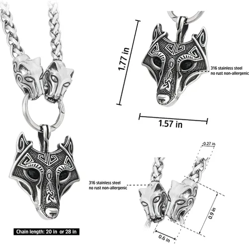 Miniatura 5 de BAVIPOWER Colgante de amuleto vikingo con cabeza de lobo grande, collar de cadena de acero inoxidable 316L, collar escandinavo nórdico auténtico