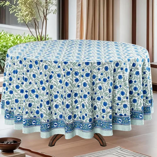 Miniatura 20 de Ridhi Mantel redondo con estampado de bloque a mano, 100% algodón, reutilizable, color rosa flamenco, de 60 pulgadas, mantel decorativo para uso