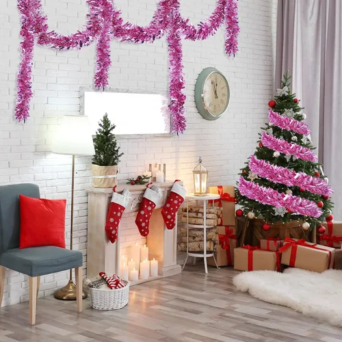 Miniatura 6 de Guirnalda de oropel de Navidad de 39.4 pies, guirnalda metálica giratoria, adornos colgantes brillantes para árbol de Navidad, suministros