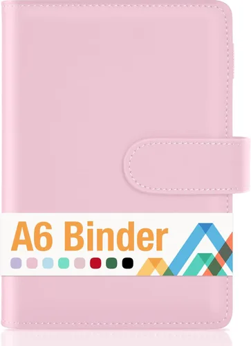 Sooez Carpeta para cuaderno A6, planificador de 6 anillos con diseño elegante, organizador personal de hojas sueltas con cierre de hebilla Rosa