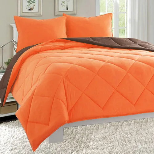 Juego de edredón para todas las estaciones Elegant Comfort, reversible, alternativo al plumón, ligero, de 3 piezas, Microfibra, Naranja/ chocolate,