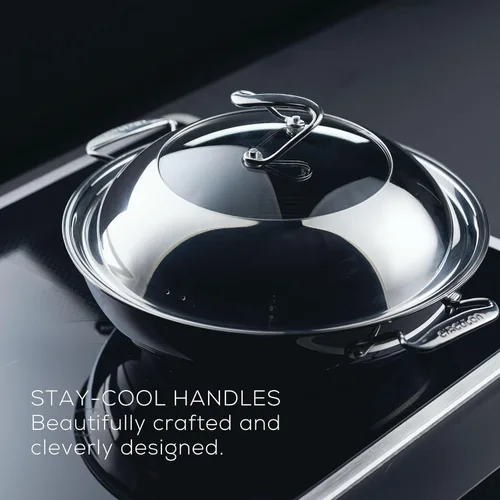Miniatura 6 de Circulon Clad Wok/Stir Fry de acero inoxidable con tapa de vidrio y tecnología híbrida SteelShield y antiadherente, 14 pulgadas, color plateado