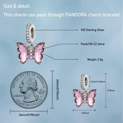 Miniatura 4 de Dijes de mariposa para pulseras, dijes colgantes de mariposa de plata de ley 925 para pulseras y collares con circonitas cúbicas multicolor 5A