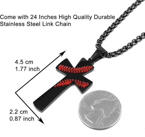 Miniatura 3 de HZMAN - Dije de cruz de béisbol, cadena de 24
