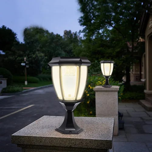 Miniatura 4 de Lámpara solar LED para poste de entrada, valla de entrada, farol al aire libre, para el hogar, jardín, patio, 6000 lúmenes (negro)