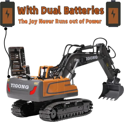 Miniatura 5 de Excavadora RC con luces y sonido, vehículos de construcción, juguetes de 11 canales, control remoto, equipo pesado, juguete para adultos, niños