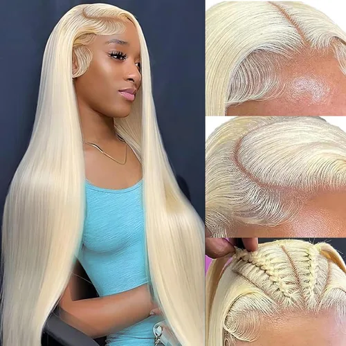 Miniatura 12 de Myecool Peluca de cabello humano con encaje frontal 613 de 26 pulgadas, 13 x 5, lacio, 613 HD, encaje frontal, cabello humano prearrancado, nudos