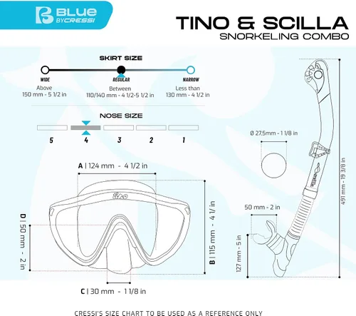 Miniatura 5 de CRESSI Máscara de esnórquel cómoda de una sola lente para adultos y snorkel seco - Tino & Scilla: Hecho en Italia