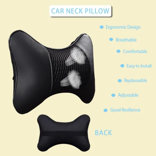 Miniatura 2 de Almohadas para el cuello del automóvil de piel sintética para ambos lados, paquete de 2 almohadas para reposacabezas de automóvil para la mayoría