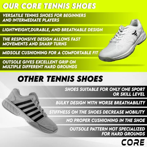 Miniatura 6 de Core Tennis Zapatos - Zapatillas de tenis transpirables para hombre y mujer - Zapatos de pádel con suela antideslizante - Zapatos de tenis