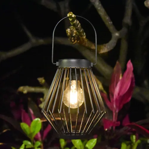 Farol colgante solar para exteriores, impermeable, luz decorativa de metal con bombilla LED, iluminación de mesa y balcón con energía solar,