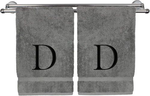 Miniatura 137 de Toalla de mano monogramada, regalo personalizado, juego de 2 - Toalla bordada con letra de bloque dorada - Extra absorbente 100% algodón turco