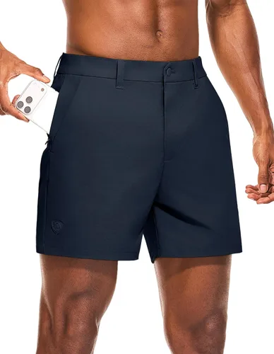 Miniatura 9 de PULI Pantalones cortos de golf para hombre, 5 pulgadas, elásticos, impermeables, con 5 bolsillos, para viajes, senderismo, uso casual, negocios