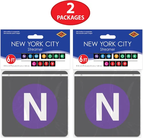 Miniatura 5 de Beistle 53650 Banners colgantes de 2 piezas de decoración de fiesta de la ciudad de Nueva York, 5 pulgadas x 6 pies, negro/morado, azul, amarillo