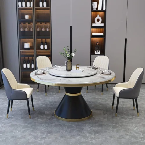LITFAD Glam Marble Furniture - Mesa de comedor y sillas de altura estándar para 4 mesas de comedor giratorias para restaurante casero, juego de 5