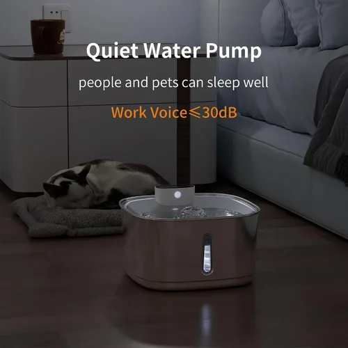 Miniatura 5 de Fuente de agua inalámbrica de acero inoxidable para gatos, fuente inalámbrica para mascotas de 108 oz/3.2 L con batería de 4000 mAh, sensor