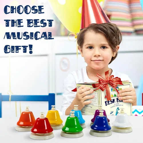 Miniatura 7 de MINIARTIS Campanas de escritorio para niños Juguetes educativos de música para niños pequeños Juego de campanas de mano coloridas de 8 notas