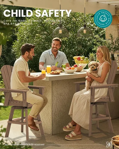 Miniatura 5 de SERWALL Silla de bar Adirondack giratoria de HDPE, silla Adirondack giratoria para balcón, taburetes de bar de altura de barra al aire libre