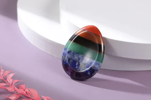 Miniatura 5 de Jovivi Piedra de preocupación del pulgar para la ansiedad, 7 cristales de chakra, piedras curativas ovaladas, piedra de palma pulida, cristal