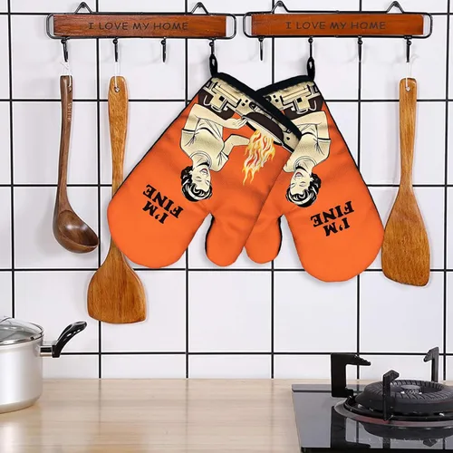 Miniatura 3 de I am Fine - Juego de 2 guantes de horno antideslizantes de silicona divertidos, guantes de cocina retro, regalo de cocina para mujeres, regalos