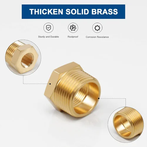 Miniatura 3 de Reductor de latón, buje hexagonal roscado, adaptador de montaje de extensión resistente (3/4 macho NPT x 1/2 hembra NPT, 2)
