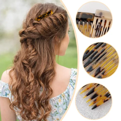 Miniatura 5 de Peine lateral de pelo francés – Peines de pelo con torsión francesa, pinzas de sujeción fuerte para mujeres y niñas, moño, 4 piezas de concha