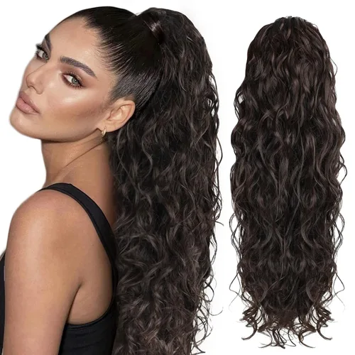 Miniatura 9 de Extensiones de cabello ombré 1B/27, cola de caballo para mujeres negras, extensiones de cola de caballo largas onduladas con cordón, extensiones
