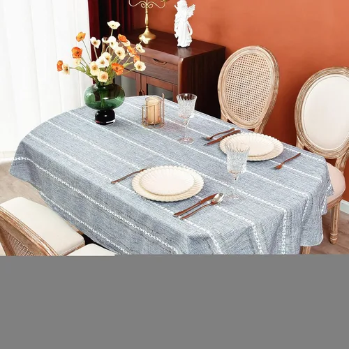 Miniatura 12 de Mantel rústico ovalado de lino de algodón bordado, mantel de primavera para cocina, comedor, fiesta, mantel para mesas ovaladas, 60 x 104 pulgadas