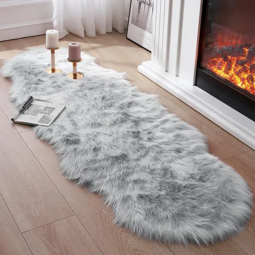 Miniatura 20 de Alfombra de piel sintética para sofá, silla, alfombra pequeña beige para dormitorio, 2 x 3 pies, alfombras peludas para habitación de los niños