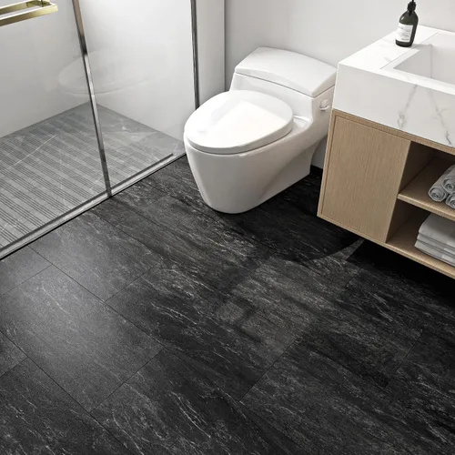 FunStick – Azulejos de despegar y pegar de mármol de 12"x24", azulejos negros y grises, para pegar en el suelo, vinilo impermeable y removible,
