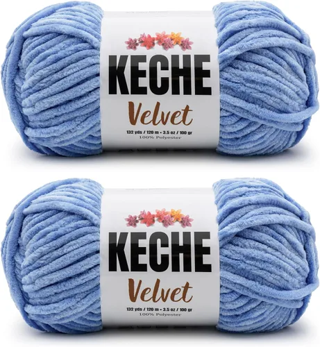 Miniatura 14 de Keche Hilo de terciopelo para ganchillo, manta de felpilla suave, voluminosa, hilo amigurumi, 3.53 oz (132 yardas), color azul bebé