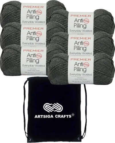 Miniatura 16 de Premier Yarns Everyday Anti-Pelusa Hilo Sólido Verde Pino DN100-8 (6-Madejas - Mismo Lote de Tinta) #4 Peso Estambre Acrílico para Tejer