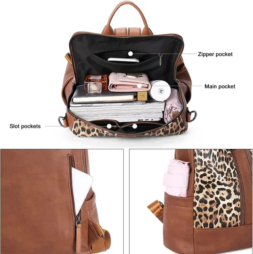 Miniatura 12 de CLUCI - Mochila de cuero para mujer, convertible, grande, para viajar, de diseñadora, moda, casual, bolso de hombro universitario