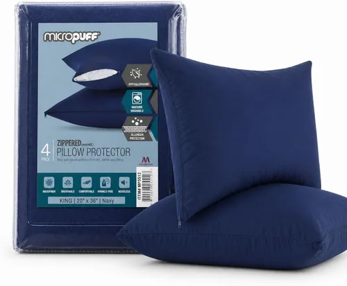 Miniatura 16 de Micropuff Protectores de almohada de tamaño estándar con cremallera, paquete de 2, funda de almohada hipoalergénica suave y transpirable. Funda