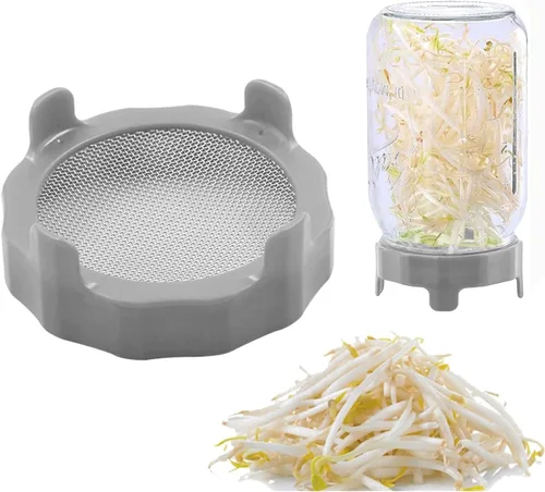 Miniatura 7 de Tapa de brote de plástico con pantalla de acero inoxidable para tarros de masón de boca ancha, kit de germinación con soporte para bandeja de agua
