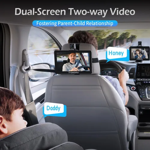 Miniatura 2 de Itomoro Cámara de coche para bebé, 5 pulgadas + 7 pulgadas 1080P cámara de bebé de doble pantalla con video bidireccional, música y reproducción