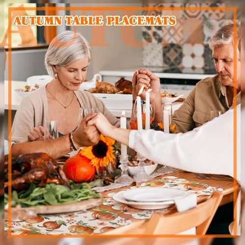Miniatura 6 de Oinyoung - Juego de 6 manteles individuales de otoño de acuarela de 12 x 17 pulgadas, juego de 6 manteles individuales de plástico de calabaza