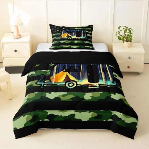 Miniatura 25 de Erosebridal Juego de edredón de pesca tamaño individual para hombres, juego de ropa de cama de peces de lubina para pescadores, niños de caza
