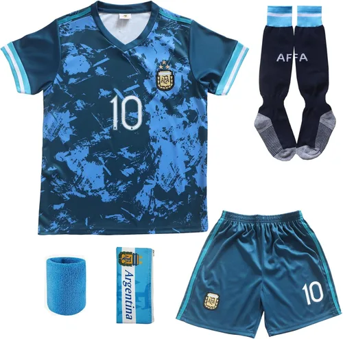 Miniatura 2 de BIRDBOX 2021 Argentina Away Dark Blue #10 Lionel Messi - Conjunto de camiseta y pantalones cortos de fútbol para niños, tallas juveniles