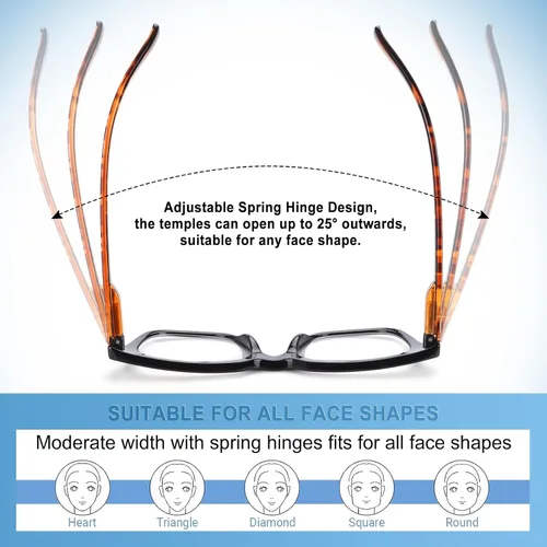 Miniatura 5 de Paquete de 6 lentes de lectura de moda para mujeres y hombres, bloqueo de luz azul, lectores cuadrados de gran tamaño con bisagra de resorte Paquete