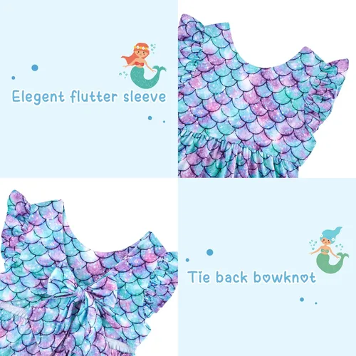 Miniatura 6 de Yousie Vestido de verano para niña pequeña, con volantes, lazo en la espalda, espalda descubierta, vestido de verano para fiesta