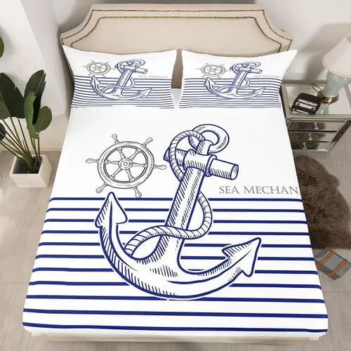 Miniatura 15 de Erosebridal Juego de sábanas bajeras de pulpo oceánico, tamaño individual, juego de ropa de cama temática de playa costera, decoración náutica