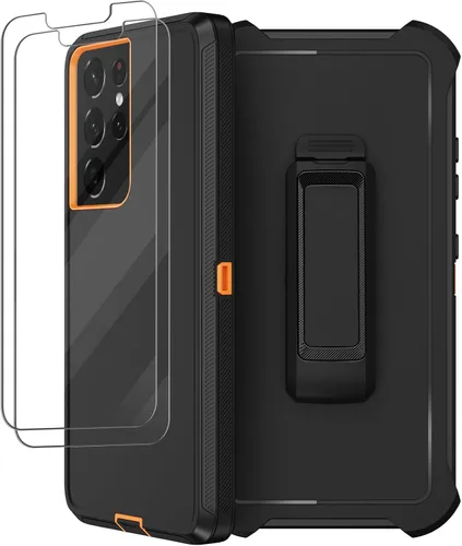 Miniatura 8 de Funda para Samsung Galaxy S21 Ultra con funda de clip para cinturón, 2 protectores de pantalla, cuerpo completo resistente, a prueba de golpes, a