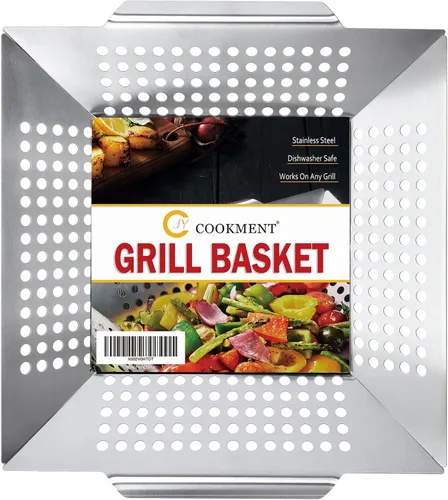 JY COOKMENT Cesta para Parrilla - Cesta de Parrilla de Acero Inoxidable para Uso Interior y Exterior, Cesta para Parrilla de Verduras de Servicio