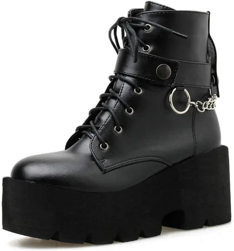 Miniatura 2 de Caradise Botas góticas de combate punk, con plataforma gótica, tacón grueso, con cordones, para mujer