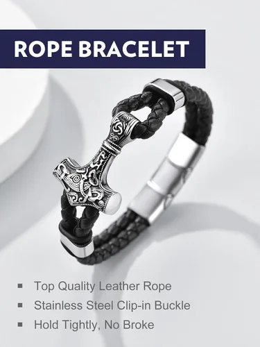 Miniatura 9 de Bandmax Pulsera trenzada de cuero negro para hombre con colgante gótico punk, pulsera de cuero con hebilla de acero inoxidable, paquete de regalo